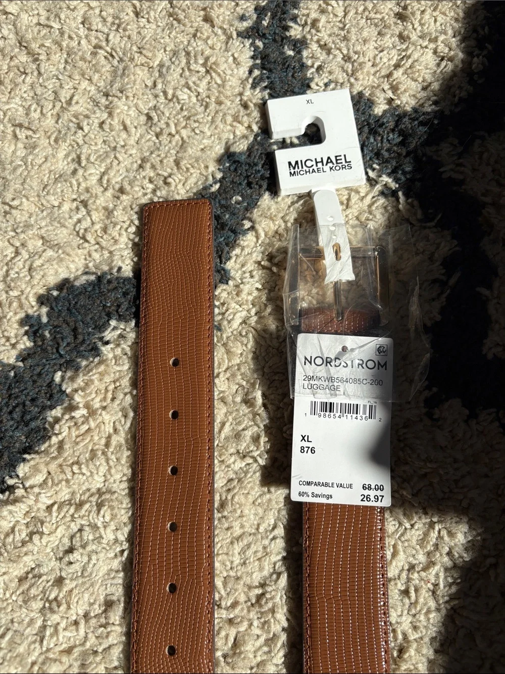 MICHAEL Michael Kors Tan Brown Textured Leather belt